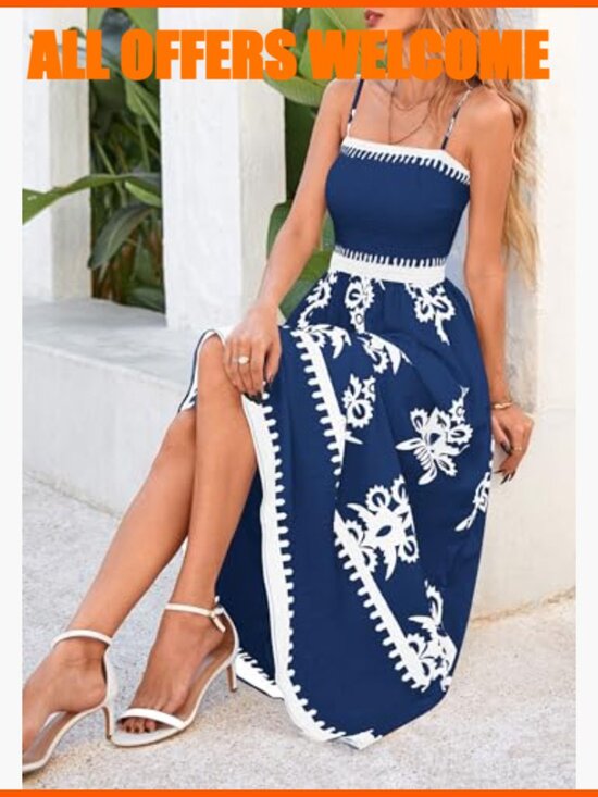 Floral Maxi Sundress with Spaghetti Straps and Pockets - Picture 5 of 7